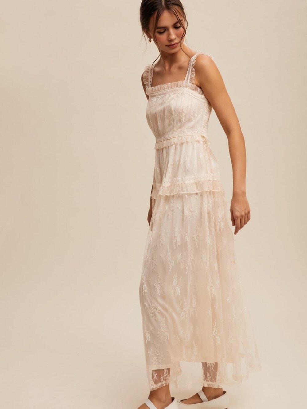 The Thia Romantic Boho Lace Maxi Dress in Coquette Cream Size L - NWT - Picture 5 of 6